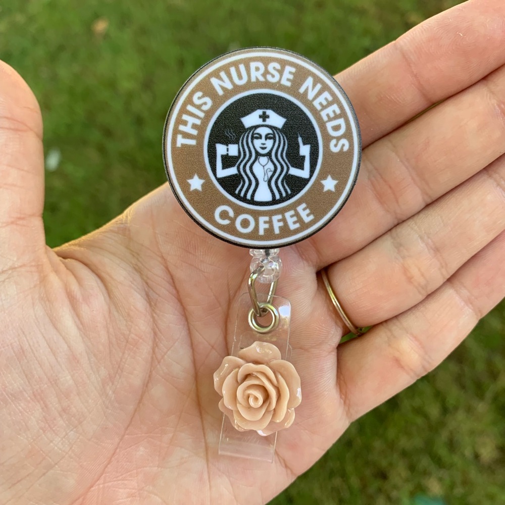 Nurse Needs Coffee Retractable Badge Holder